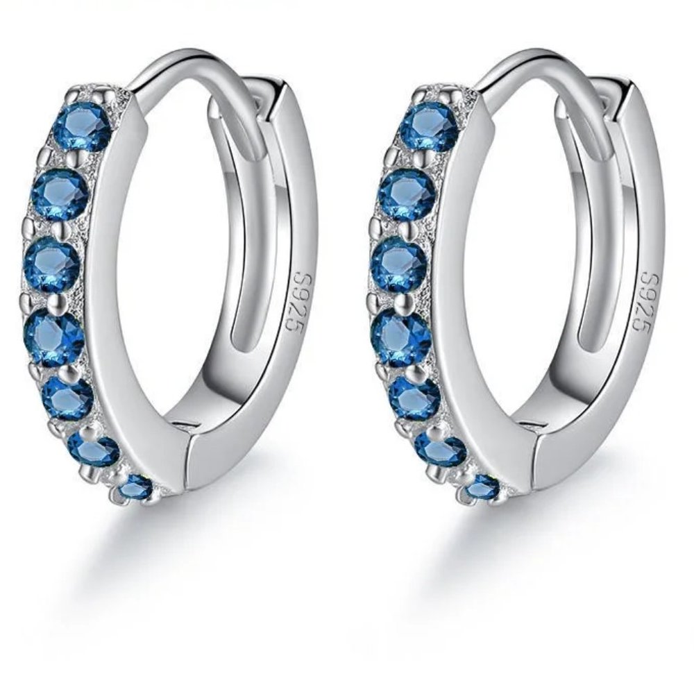 Small Different Colored CZ Diamond Huggy Loop Earrings,  925 Sterling Si… - Picture 5 of 5